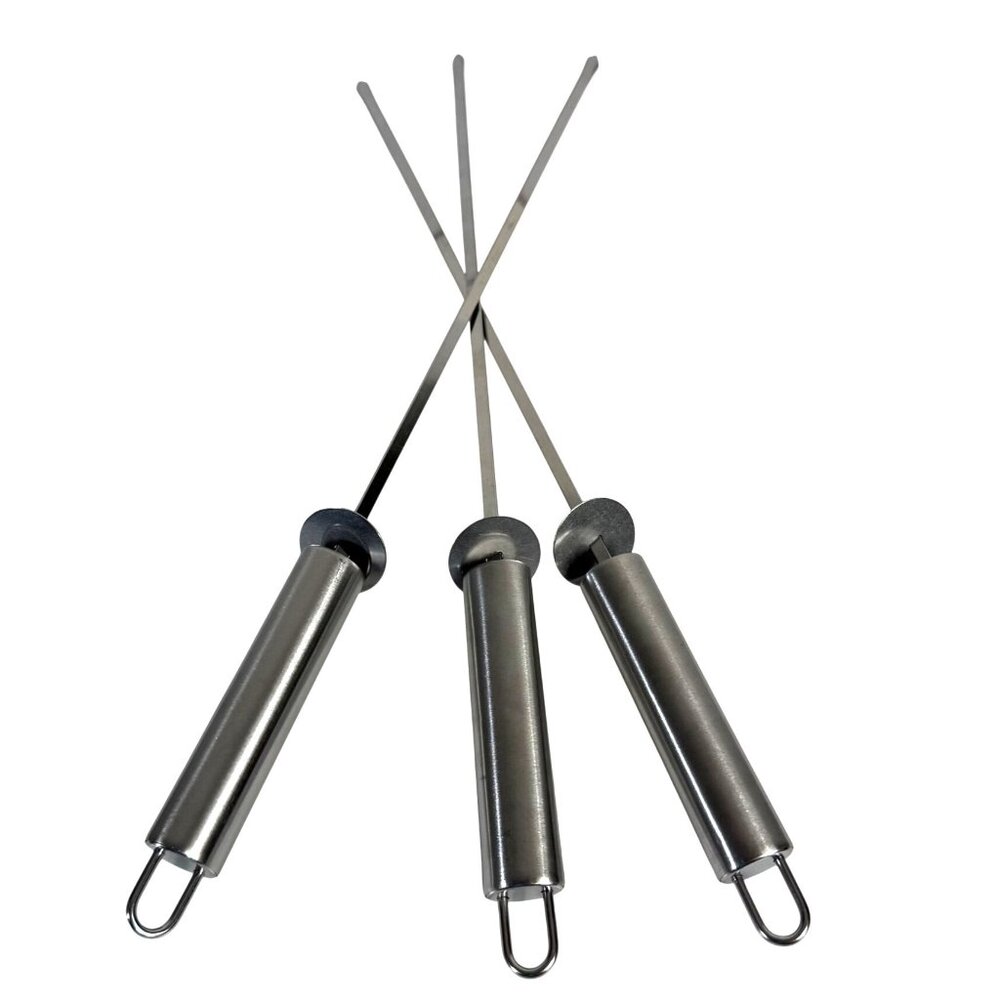 Stainless Steel Rotating BBQ Skewers Grill Tool Kabob Loop Set Of 3 Tailgate